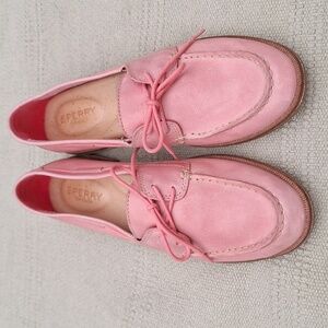 Sperry pink leather loafers with laces size 7